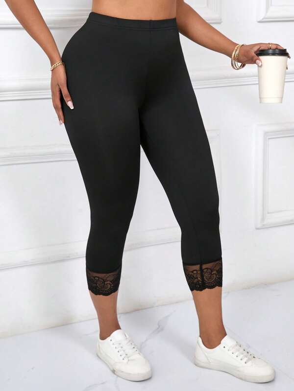 Lyxana Damen Sommer Strick Leggings mit Spitzenbesatz Details, schlank geschnittenes Design ohne Taille und ohne Taschen, alltagstauglicher, vielseitiger Stil
