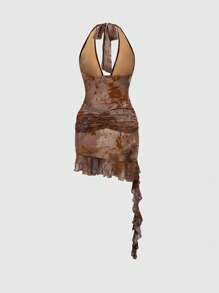 ROMWE Hippie Y2K Vintage Sexy Halter Open Back Starfish Metal Decor Women Mini Dress - Multicolor - View 2