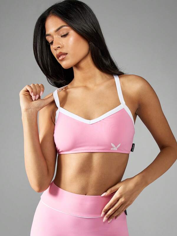 Missguided x Playboy Performance Athletic Sports Bra With Adjustable Straps Crossback Design Moisture Wicking Training Workout Sports Activities Yoga Fitness Gym Wear