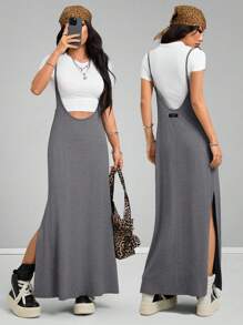 Coolane Women's Spring And Summer Vintage Going Out Date Night Sportswear Athleisure Basic Grey Midi Dress Summer Dresses For Women - Grey - View 5