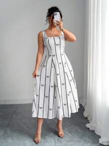 SHEIN Unity 大码蝴蝶结印花休闲连衣裙，夏季时尚