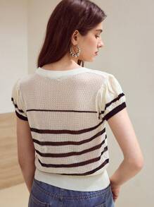 MOTF STUDIO FLORAL CROCHET STRIPED KNIT TOP - Apricot - View 5