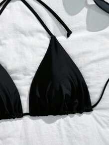 SHEIN Swim Curve Summer Beach Plus Ruched Halter Bikini Top