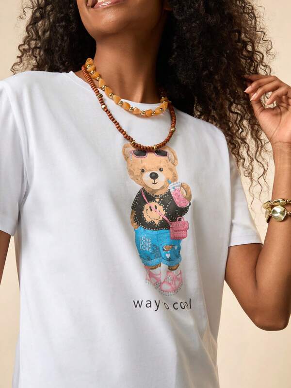 Bóhologie Tricou de damă elegant cu imprimeu Teddy