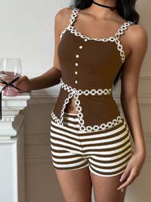 Siren Gaze Women's Casual Striped Slim Fit Shorts, Summer Women Summer Outfits,Micro Shorts Brown