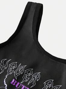Y2K Streetwear Butterfly & Lightning Graphic Cropped Tank Top, Teen Girls Layering Camisole For Festival