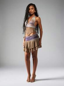 MISSGUIDED Bohemian Festival Dance Two Piece Co-Ord Set Halter Crop Top Tiered Ruffle Mini Skirt Party Club Mesh Lace Holiday Summer Outfit - Multicolor - View 6