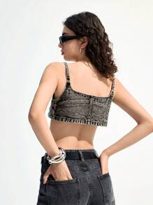 LYSMO 女士超短牛仔短款吊带背心 - 黑色 - 查看 2