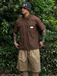 DAZY Summer Outdoor Multi-Color Label Decorated Men's Shirt Set - Multicolor - View 4