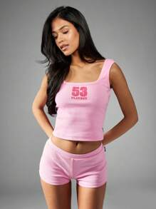 Missguided x Playboy Ribbed Fitted 53 Athletic Sports Crop Tank Top Summer Sleeveless Workout Training Tank Vest Active Lounge Wear - Pink - View 1