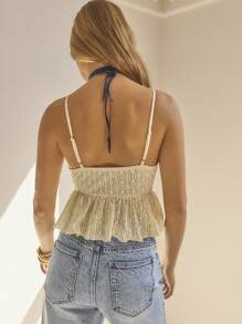 Aralina Áo ba lỗ ren viền bèo nhún tương phản cho kỳ nghỉ của phụ nữ - Màu be - Xem 2