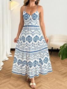 Calvaya 夏季大码度假风露背蝴蝶结连衣裙