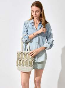 SHECARRY Women Woven Tote Bag, Casual And Fashionable For Everyday Use - Beige - View 6