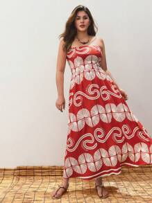 Maija Damen Große Größen Urlaubskleid mit ganzflächigem Muster, trägerloses Kleid mit gerüschtem Saum, elegantes Design