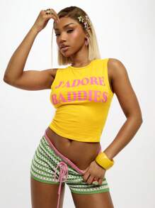 SUMWON WOMEN Summer Festival Tank Top Jersey Sleeveless Crop Top Printed Statement Graphics Fashion Streetwear Y2K Party