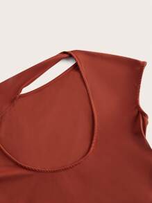 SHEIN Unity Plus Size Women Solid Color Cutout Design Ruched Fitted Elegant Dress - Brown - View 5