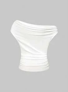 ROMWE J-Fashion Women's Sexy Leopard Print Asymmetrical Shoulder Slim Fit T-Shirt With British Flag Silhouette Design - White - View 2