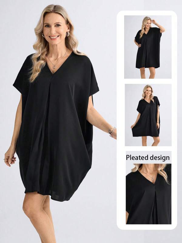 Miaspire Rochie scurtă casual cu decolteu în V Batwing, pentru femei, primăvară/vară