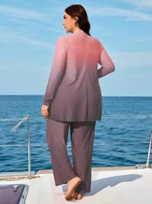 Swim Mulvari Set de maillot de bain pour femme grande taille 2 pièces, style Moyen-oriental avec imprimé dégradé, manches longues, col rond, ample et ample. Loisirs et vacances
