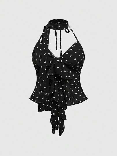 Canotta con scollo a canotta taglio ampio con balze e stampa a pois, in stile Y2K, per donne taglia comode