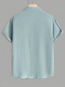 Manfinity Homme Camisa de manga corta de un solo pecho, de color uniforme, informal/para trabajo, camisas sencillas para hombres