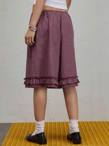 COUREZ Low Rise Check Frill Bermuda Shorts /Winter Clothes For Women Going Out Outfits Casual /Y2K 100%Cotton Fall Clothes For Women