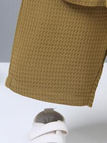 SHEIN 男童两件套短袖纯色衬衫和短裤套装，夏季时尚 - 軍綠色 - 查看 5