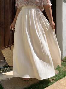 Dazy Plus Chân váy chữ A bằng chiffon màu trơn, cạp chun, cỡ lớn, trang phục nghỉ mát sang trọng màu sâm panh dành cho nữ. - Rượu sâm banh - Xem 6