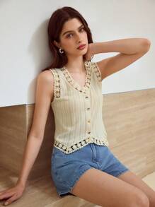 MOTF STUDIO CONTRAST LACE BUTTON UP VEST