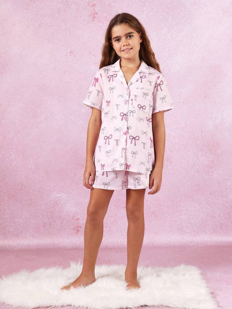 Pretty Bow Print Elastic Waist Drawstring T-Shirt Co-Ords