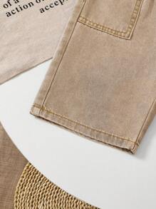 1 szt. Młodzieżowe chłopięce, uniwersalne, sprane, niebieskie, dżinsowe spodenki