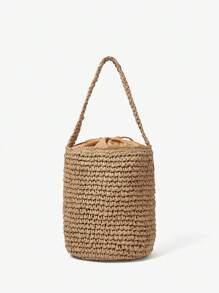 Maija Women's Handmade Woven Straw Tasseled Handbag For Vacation - Beige - View 2