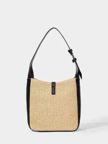 SHECARRY 女士单肩包秋冬季校园旅行通勤工作优雅精致豹纹草编包 - 彩色 - 查看 3