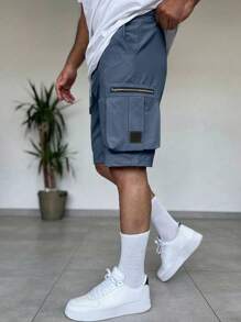 Manfinity Homme Men's Plain Drawstring Waist Zip Pocket Loose Shorts Casual - Blue - View 2