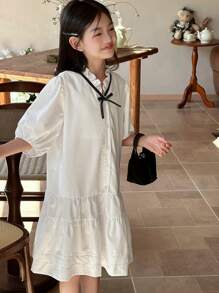 DAZY Tween Girls V-Neck Short Sleeve Dress, Summer,Back To School Clothes - White - View 6