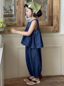 DAZY 少女牛仔两件套服装 - 寶藍色 - 查看 4