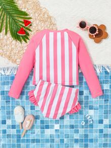 SHEIN 2pcs Watermelon Print Knitted Swimsuit Top And Triangle Swim Bottoms Set - White - View 2