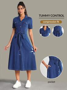 SHEIN Essnce Women's Denim Dress Short Sleeve, Fashionable For Summer - Blue - View 1
