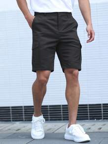 Manfinity Homme Men's Loose Casual Cargo Shorts, Relaxed Fit Outdoor Sports Bermuda Shorts - Black - View 5