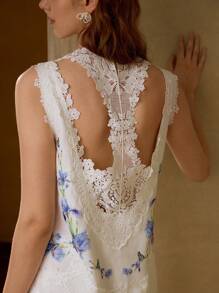 MOTF PREMIUM CONTRAST LACE FLORAL PRINT DRESS