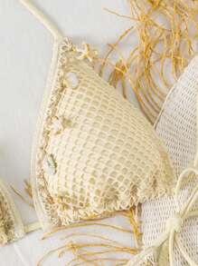 Swim Vcay Women's Shell Decor Halter Neck Bikini Set For Beach/Vacation, Summer - Coffee Brown - View 5