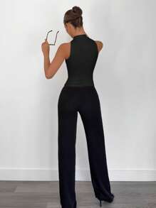 Siren Gaze Women's Sleeveless Stand Collar Blouse, Metal Decor Design, Commuter & Casual Vacation Top For Summer