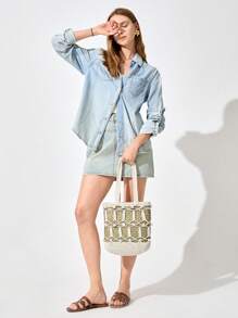 SHECARRY Women Woven Tote Bag, Casual And Fashionable For Everyday Use - Beige - View 3