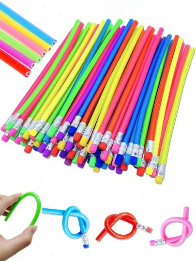 20pcs Flexible, Bendable Pencils, Colorful Striped Bendy Pencils With Erasers, Gifts & Party Decorations (For Adult Use Only)