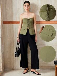 Gloray Canottiera tubolare intrecciata da donna con occhielli e vita strizzata, versatile per l'ufficio
