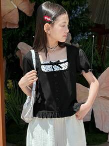 Dazy Kids Tween Girls' Crew Neck Short Sleeve Knit T-Shirt, Summer,Back To School Clothes - Black - View 6