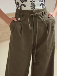 MOTF STUDIO PANTALONES RECTOS DE LINO CON CORDÓN