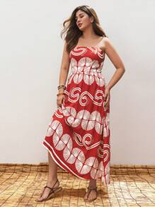 Maija Damen Große Größen Urlaubskleid mit ganzflächigem Muster, trägerloses Kleid mit gerüschtem Saum, elegantes Design