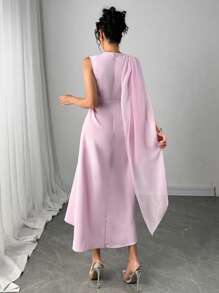 Firerie Women's Elegant Baby Pink Long Dress For Summer,Formal Slim Fairy Style Birthday Graduation Wedding Ninang Brunch Fashion Dresses - Pink - View 2