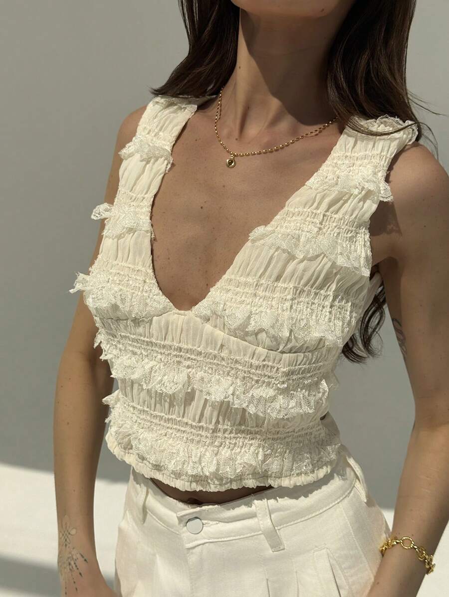 Aloruh Women's Solid Deep V-Neck Casual Vacation Tank Top, Suitable For Summer